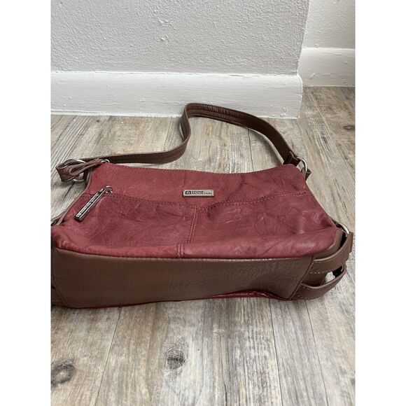 Stone Mountain Shoulder Bag Red Leather Vintage Y2K Brown Accent Purse - Picture 10 of 12